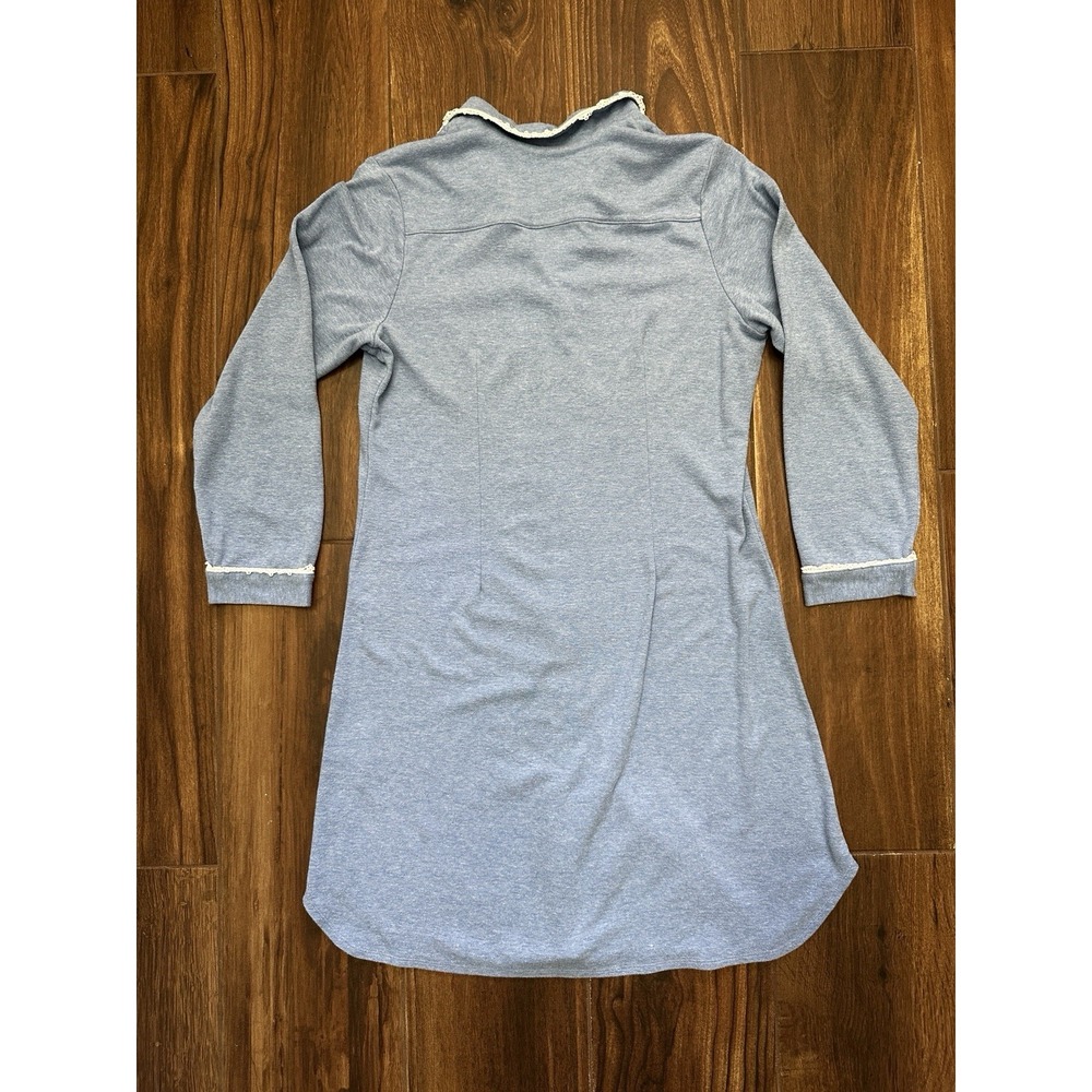 Eileen West Blue Heather Lace Trim Button Front Nightgown Sleep Shirt E503919 M - Picture 2 of 9